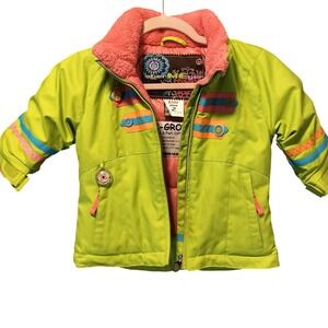 Obermeyer Kids Ski Snowboard Jacket Neon Green Pink Blue‎ Size 2 I Grow System
